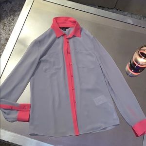 Button Long Sleeve Blouse With a POP of color🌸